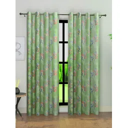 Aura Green & Grey 2 Pieces Floral Room Darkening Door Curtains-picture-23