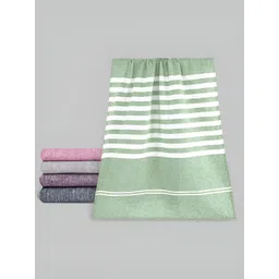 Aura Green & Grey 5 Pieces Striped Cotton 210 GSM Towel Set-picture-30