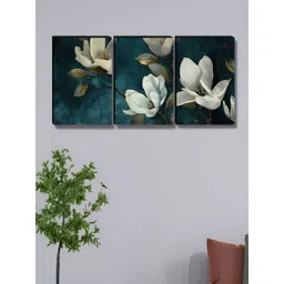 Aura Green & Off White 3 Pieces Floral And Botanical Printed Wooden Wall Art-image-44