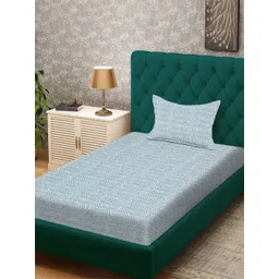 Aura Green & Off White Floral Printed 300 TC Fitted Single Bedsheet Set 1.5 m x 2.2 m-picture-32