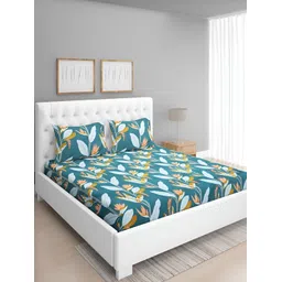 Aura Green & Peach Floral 186 TC Microfiber Queen Bedsheet With 2 Pillow Covers-picture-28