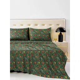 Aura Green & Red Floral Printed 230 TC Microfiber King Bedsheet Set 1.04 m x 90 cm-picture-14