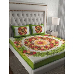 Aura Green & Red Floral Pure Cotton Pure Cotton 120 TC Queen Bedsheet Set  2.35 x 2.15 Mts-picture-13