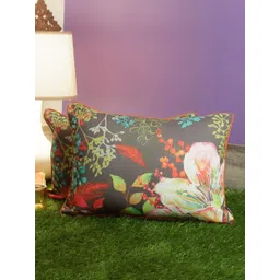 Aura Green & Red Set of 2 Floral Linen Rectangle Cushion Covers-picture-29