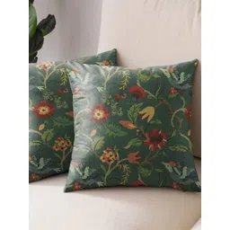 Aura Green & Red Set of 2 Floral Square Cushion Covers-picture-31