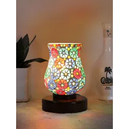 Aura Green & Red Textured Bell Shaped Glass Table Lamp with Wooden Base-image-29