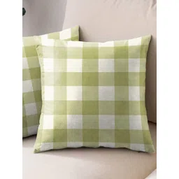 Aura Green & White 2 Pieces Checked Square Cushion Covers-picture-25