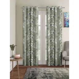 Aura Green & White 2 Pieces Floral Printed Room Darkening Door Curtains-picture-27