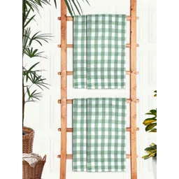 Aura Green & White 4 Pieces Printed Cotton 210 GSM Waffle Ultra Absorbent Bath Towel-picture-22