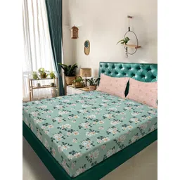 Aura Green & White Floral Printed 300 TC Double King Bedsheet Set-2.50 m X 2.25 m-picture-24