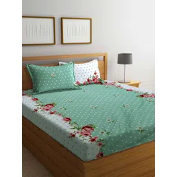 Aura Green & White Floral Printed 300 TC King Bedsheet Set 2.5 m x 2.15 m-picture-29