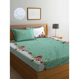 Aura Green & White Floral Printed 300 TC King Bedsheet Set 2.50 m x 2.15 m-picture-16