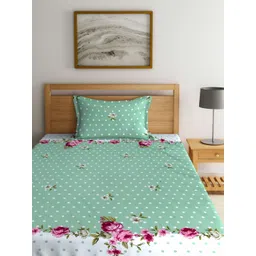 Aura Green & White Floral Printed 350 TC Single Bedsheet Set 2.15 m x 1.50 m image 4