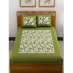 Aura Green & White Floral Printed Cotton 120 TC Queen Bedsheet with 2 Pillow Covers-picture-14