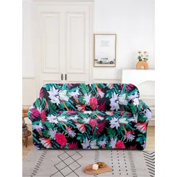 Aura Green & White Floral Printed Double Seater Sofa Cover With Arms-picture-27