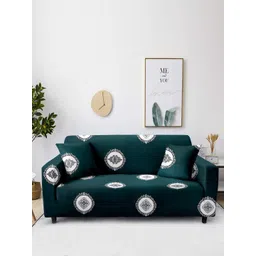 Aura Green & White Printed 2-Seater Non-Slip Sofa Cover-picture-40