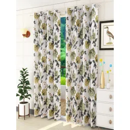 Aura Green & White Set of 2 Floral Room Darkening Long Door Curtain-picture-15