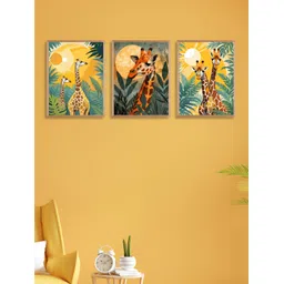 Aura Green & Yellow 3 Pieces Floral and Botanical Painting Wall Arts-image-24