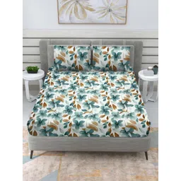 Aura Green Floral 144 TC Queen Bedsheet with 2 Pillow Covers-picture-19
