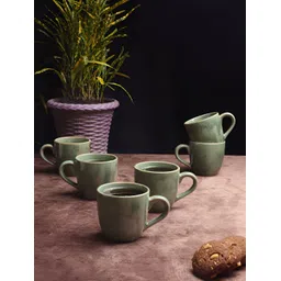 Aura Green Textured 6 Pieces Ceramic Glossy Mugs-image-28