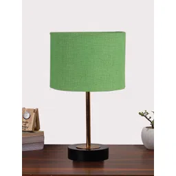Aura Green Textured Wood Contemporary Cylindrical Shaped Table Lamp-picture-12