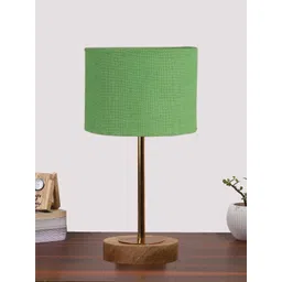 Aura Green Textured Wood Cylindrical Shaped Table Lamp-image-49