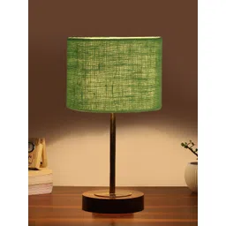 Aura Green Textured Wood Cylindrical Shaped Table Lamp-image-42