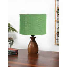 Aura Green Textured Wooden Cylindrical Shaped Table Lamp-image-18