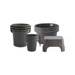 Aura Grey 10 piece Solid Plastic Bath Accessories Set-picture-38