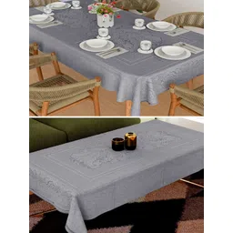 Aura Grey 2 Pieces Floral Printed Anti-Skid Cotton 6-Seater Table Cover-picture-29