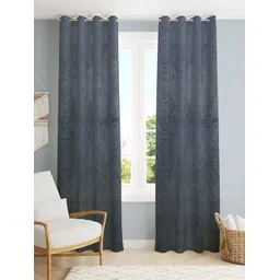 Aura Grey 2 Pieces Self Design Velvet Room Darkening Long Door Curtains-picture-42