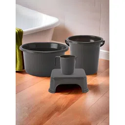 Aura Grey 4 piece Solid Plastic Bath Accessories Set-picture-40
