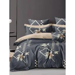 Aura Grey & Beige Floral Printed Cotton 300 TC Queen Bedsheet Set-2.25 m x 2.50 m-picture-23