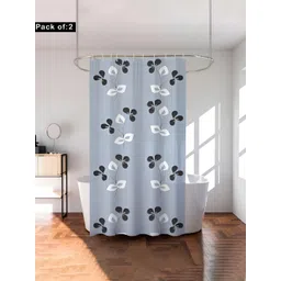 Aura Grey & Black 2 Pieces Floral Printed Waterproof Shower Curtain With 8 Rings-picture-13
