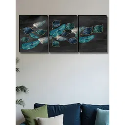 Aura Grey & Blue 3 Pieces Leaf Wooden Painting Wall Art-picture-39