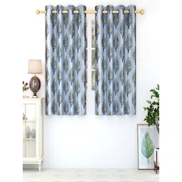 Aura Grey & Blue Set of 2 Floral Room Darkening Window Curtain-picture-20