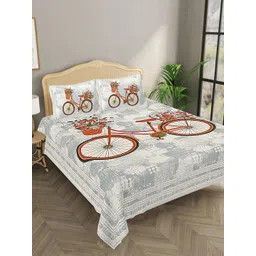 Aura Grey & Brown Graphic 144 TC Pure Cotton King Bedsheet With 2 Pillow Covers-picture-31