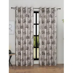 Aura Grey & Cream-Coloured 2 Pcs Floral Room Darkening Door Curtain-picture-22