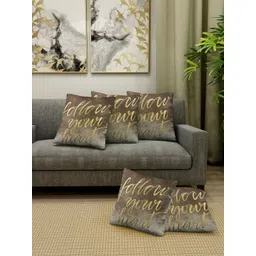 Aura Grey & Gold Toned 5 Pieces Velvet Square Cushion Covers-picture-14