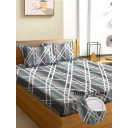 Aura Grey & Green Geometric 180 TC Fitted Queen Bedsheet With 2 Pillow Covers-picture-38
