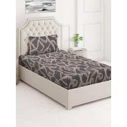 Aura Grey & Peach-Coloured Printed 350 TC Single Bedsheet Set 2.15 m x 1.50 m-picture-38