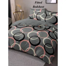 Aura Grey & Pink Geometric Fitted 350 TC King Bedsheet Set 2.55m x 2.25m-picture-37