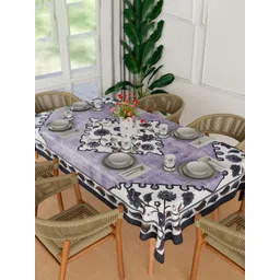 Aura Grey & Purple Floral Printed Anti-Skid Cotton 6-Seater Table Cover-picture-34