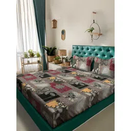 Aura Grey & Red Ethnic Motifs Printed 300 TC Fitted Double King Bedsheet Set-2.50mX2.25m-picture-23