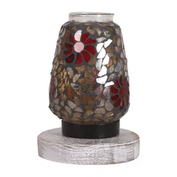Aura Grey & Red Textured Glass Cylinder Shaped Table Lamp With Base-picture-38