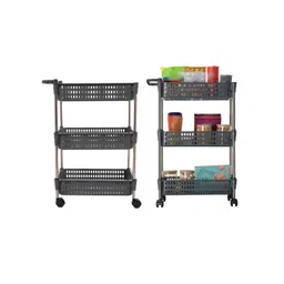 Aura Grey & Silver Toned 2 Pieces 3-Layer Multipurpose Storage Rack With Wheels-picture-39