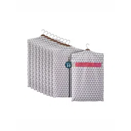 Aura Grey & White 10 Pieces Printed Cotton Hanging Saree Storage Covers-picture-38