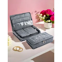 Aura Grey and White 2 Pieces Embroidered 7-Compartments Jewellery Organisers-picture-39