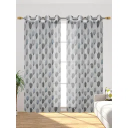 Aura Grey & White 2 Pieces Floral Eyelet Long Door Sheer Curtains-picture-29