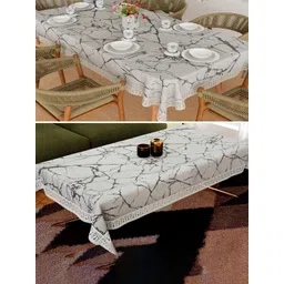 Aura Grey & White 2 Pieces Floral Printed Anti-Skid Cotton 6-Seater Table Cover-picture-33